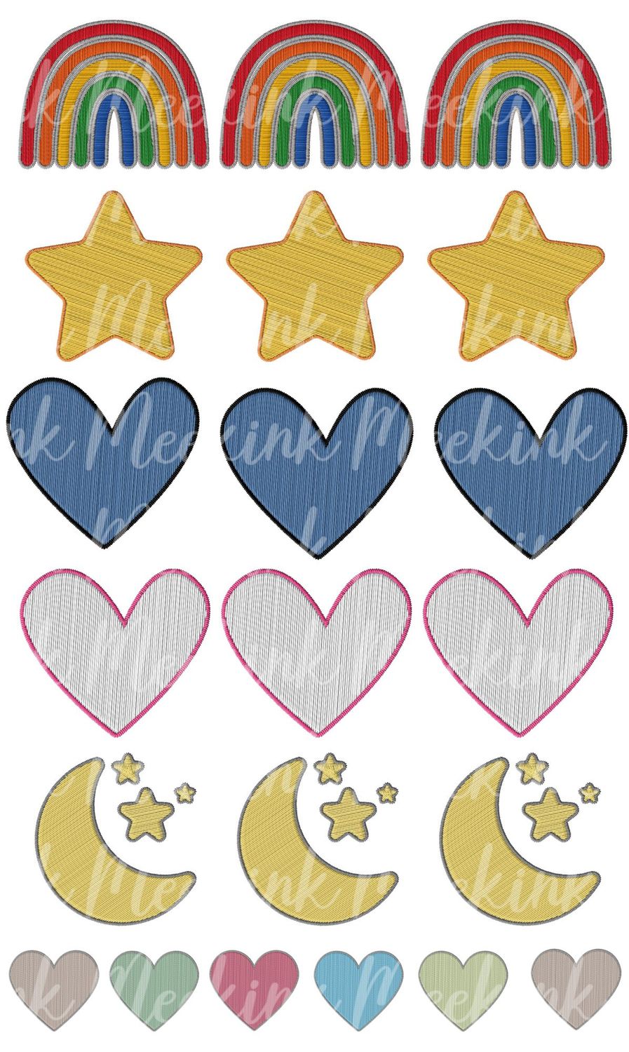 1/2 Meter Star&#39;s &amp; Heart&#39;s Faux Embroidery Effect DTF Decal