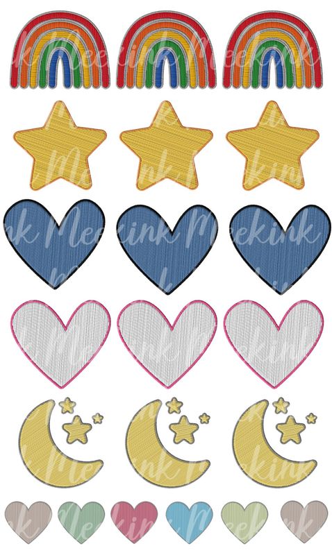 1/2 Meter Star&#39;s &amp; Heart&#39;s Faux Embroidery Effect DTF Decal