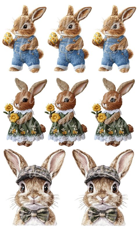 1/2 Meter Traditional Bunny Faux Embroidery Effect DTF Decal