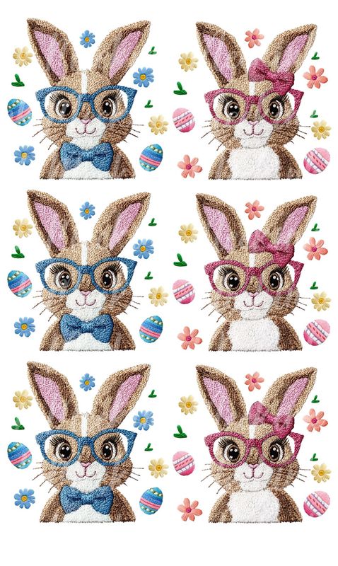 1/2 Meter Easter Egg Bunny Faux Embroidery Effect DTF Decal