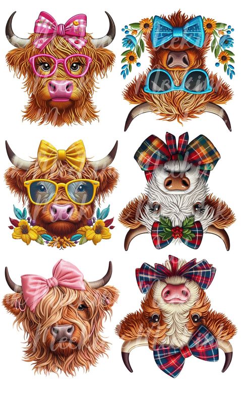1/2 Meter Highland Cow Faux Embroidery Effect DTF Decal