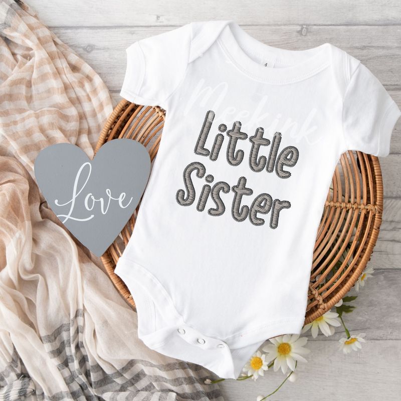 Faux Embroidery Effect Little Sister Neutral DTF Decal