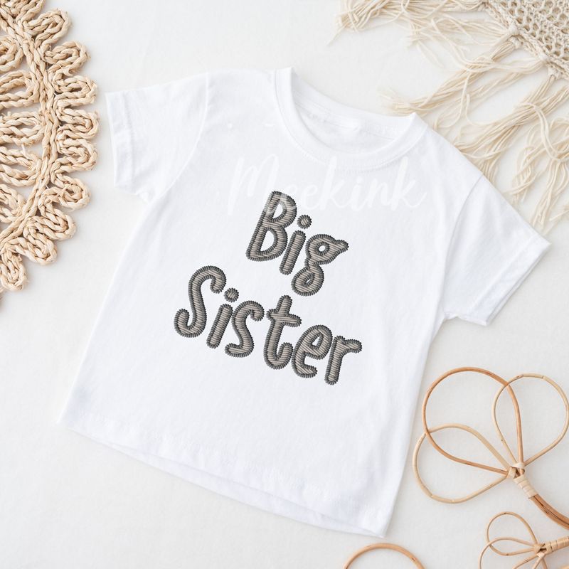 Faux Embroidery Effect Big Sister Neutral DTF Decal