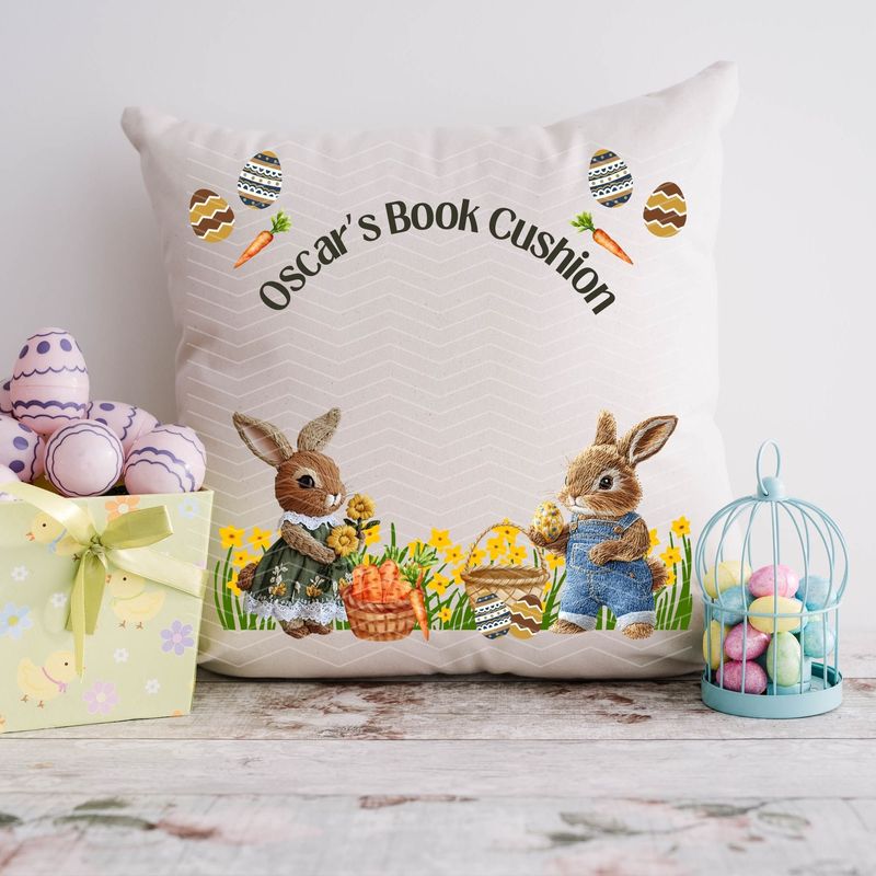 Faux Embroidery Effect Bunnies Personalised Cushion DTF Decal