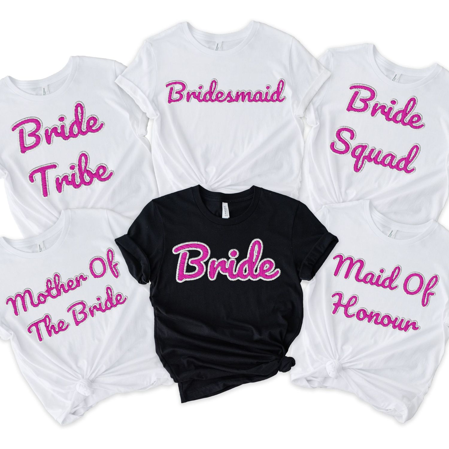 Faux Embroidery Effect Pink Bridal Roles DTF Decal