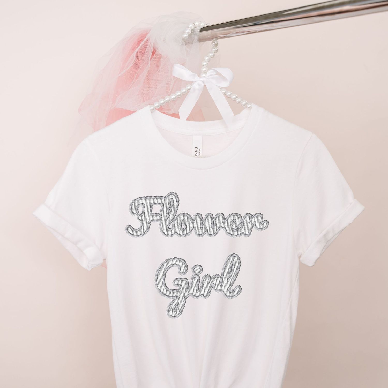 Faux Embroidery Effect Flower Girl Grey/White DTF Decal