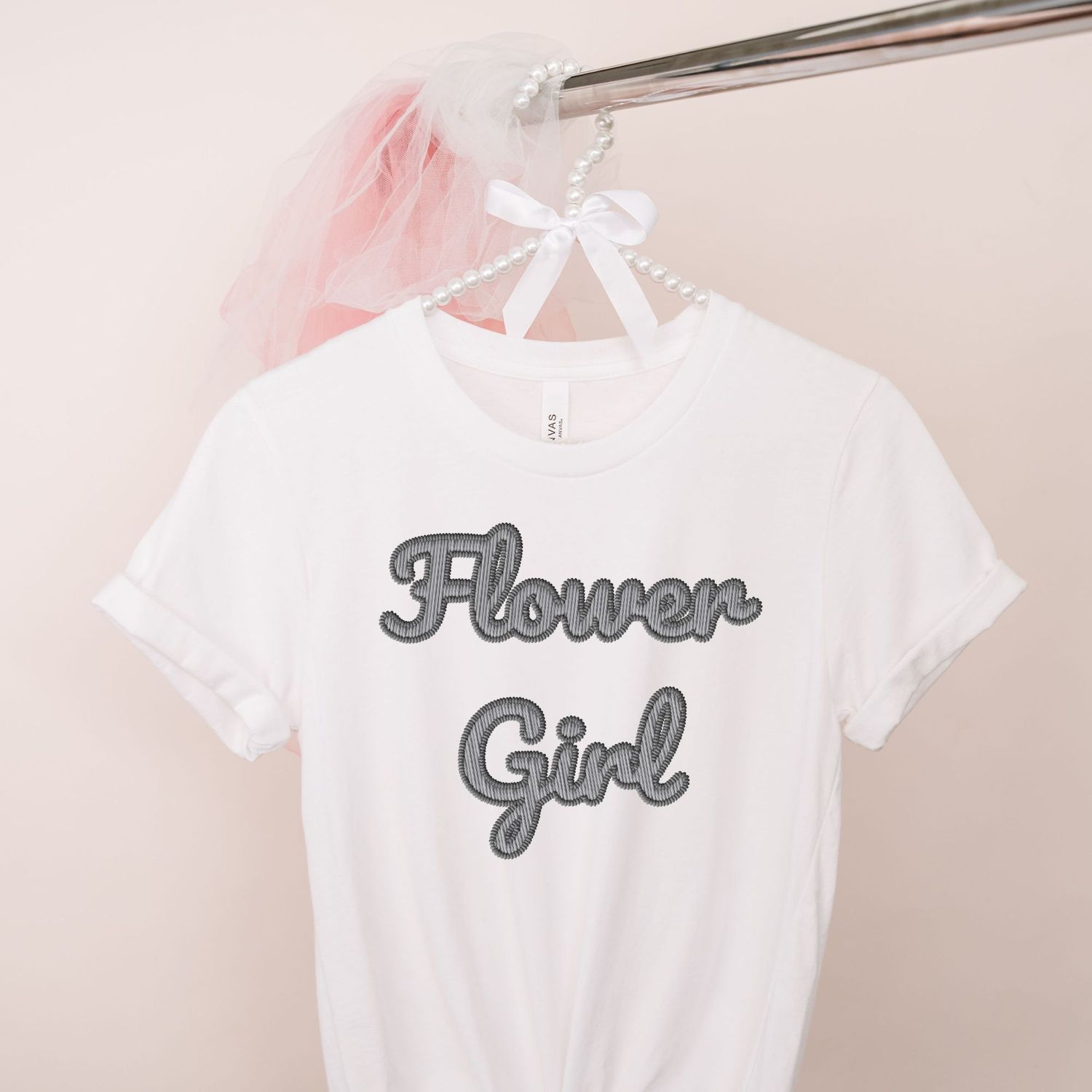 Faux Embroidery Effect Flower Girl Natural Grey DTF Decal