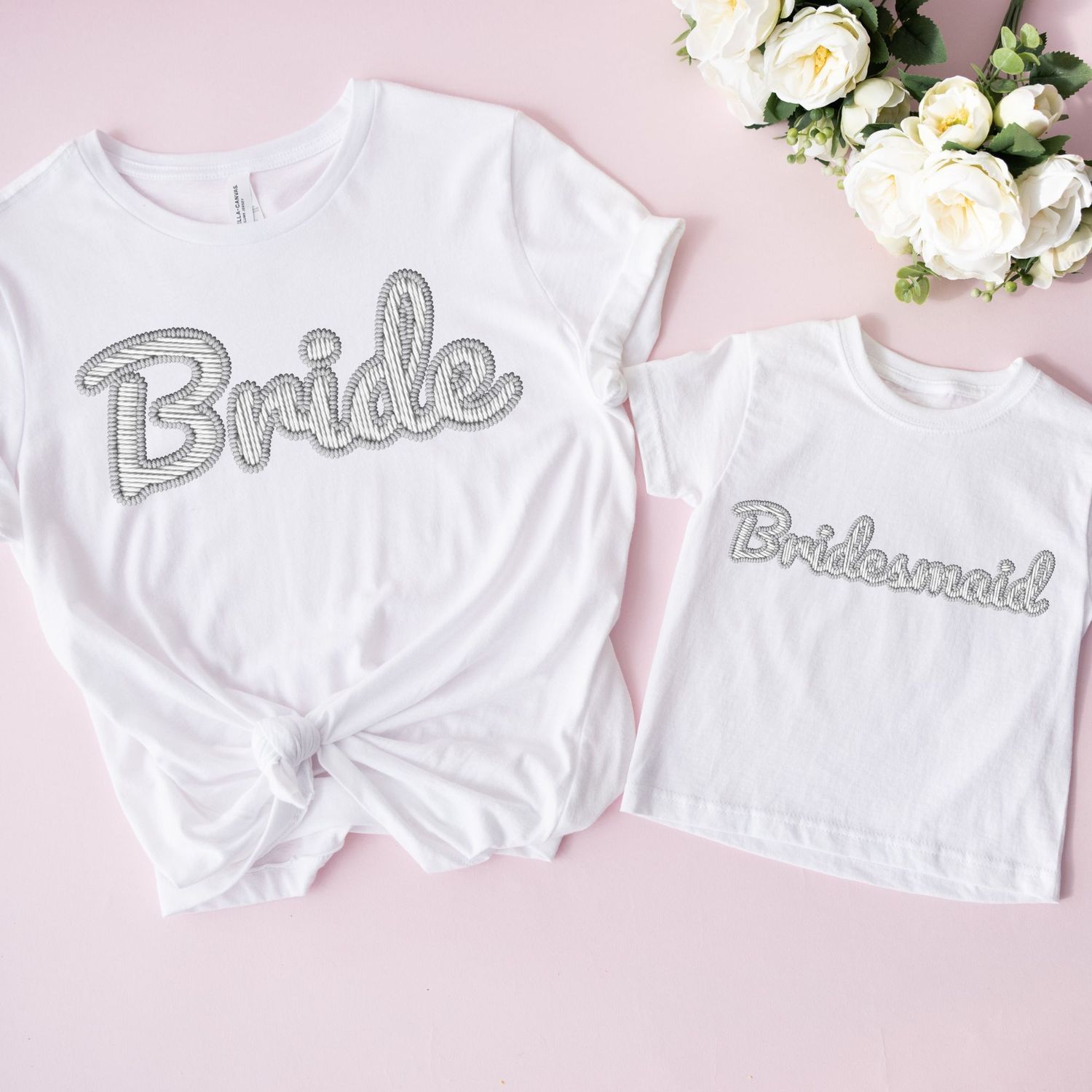 Faux Embroidery Effect Bride/Bridesmaid Grey/White DTF Decal