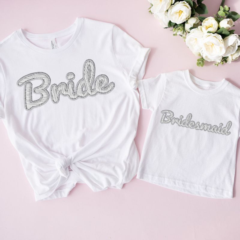 Faux Embroidery Effect Bride/Bridesmaid Grey/White DTF Decal