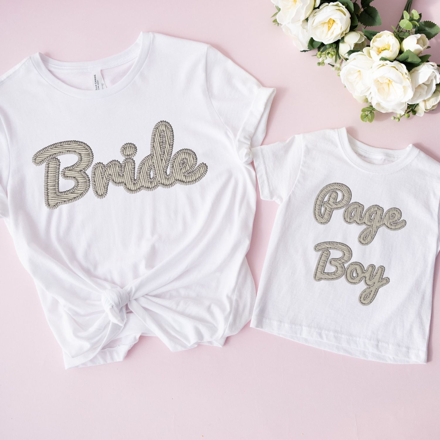 Faux Embroidery Effect Bride/Page Boy Beige DTF Decal