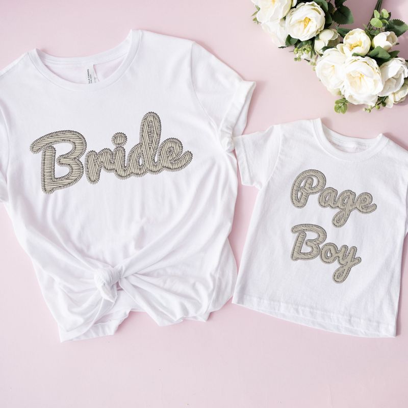 Faux Embroidery Effect Bride/Page Boy Beige DTF Decal
