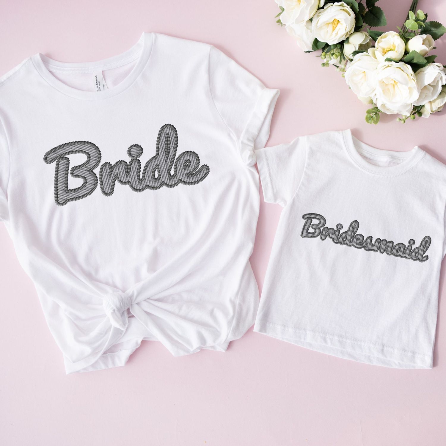 Faux Embroidery Effect Bride/Bridesmaid Natural Grey DTF Decal