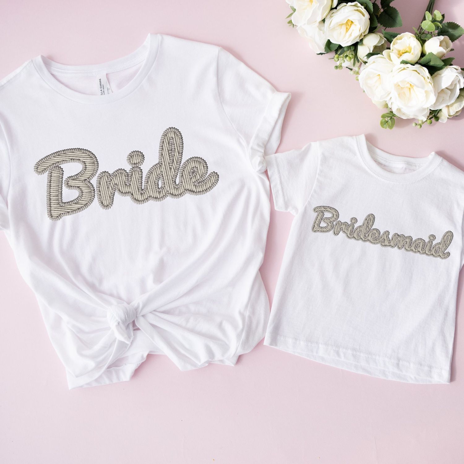 Faux Embroidery Effect Bride/Bridesmaid Beige DTF Decal