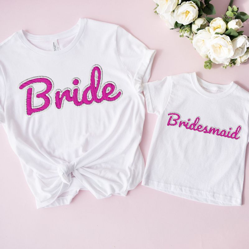 Faux Embroidery Effect Bride/Bridesmaid Pink DTF Decal