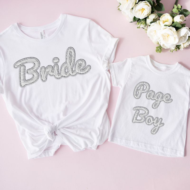 Faux Embroidery Effect Bride/Page Boy Grey/White DTF Decal