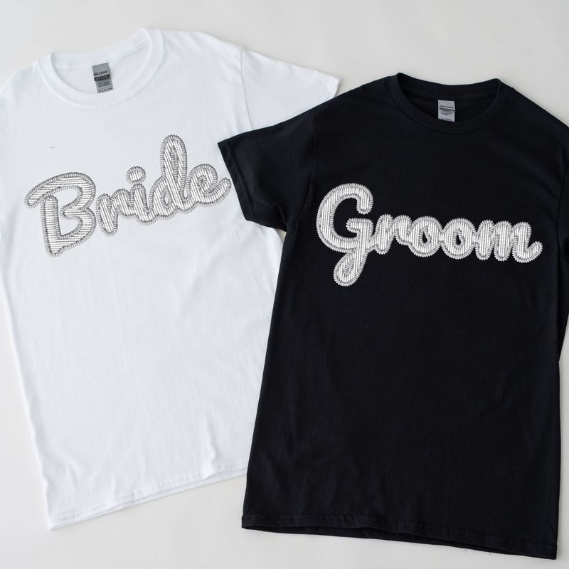 Faux Embroidery Effect Bride &amp; Groom Grey/White DTF Decal