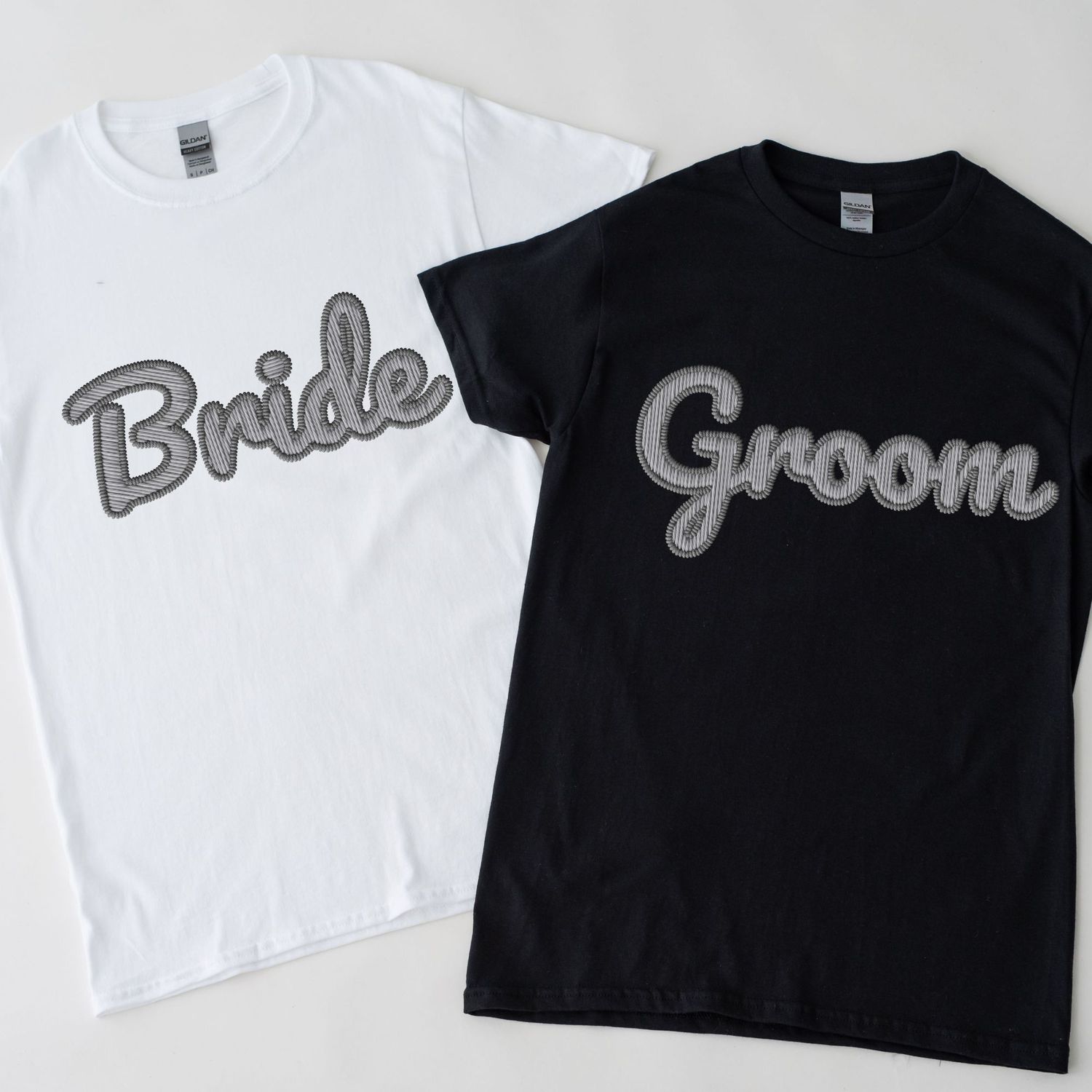 Faux Embroidery Effect Bride &amp; Groom Natural Grey DTF Decal