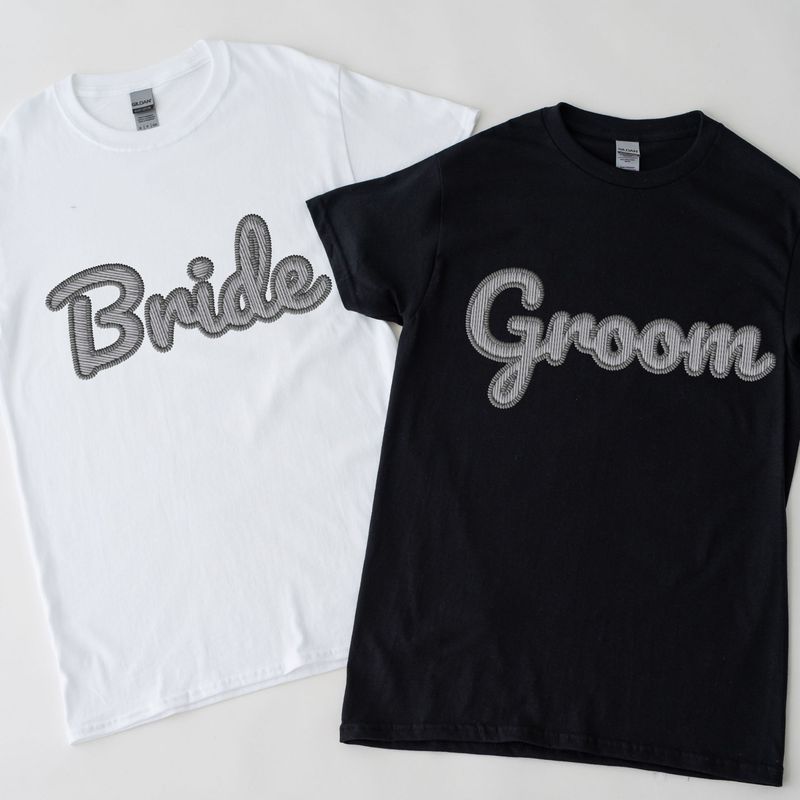 Faux Embroidery Effect Bride &amp; Groom Natural Grey DTF Decal