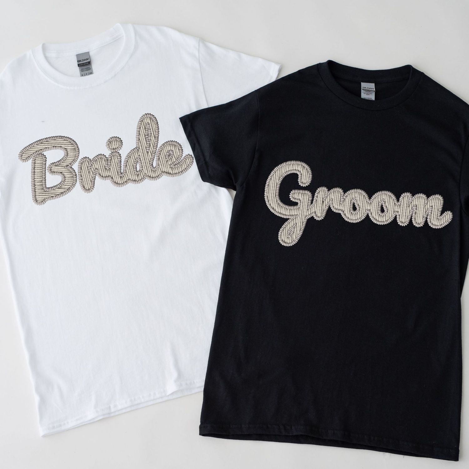 Faux Embroidery Effect Bride &amp; Groom Beige DTF Decal
