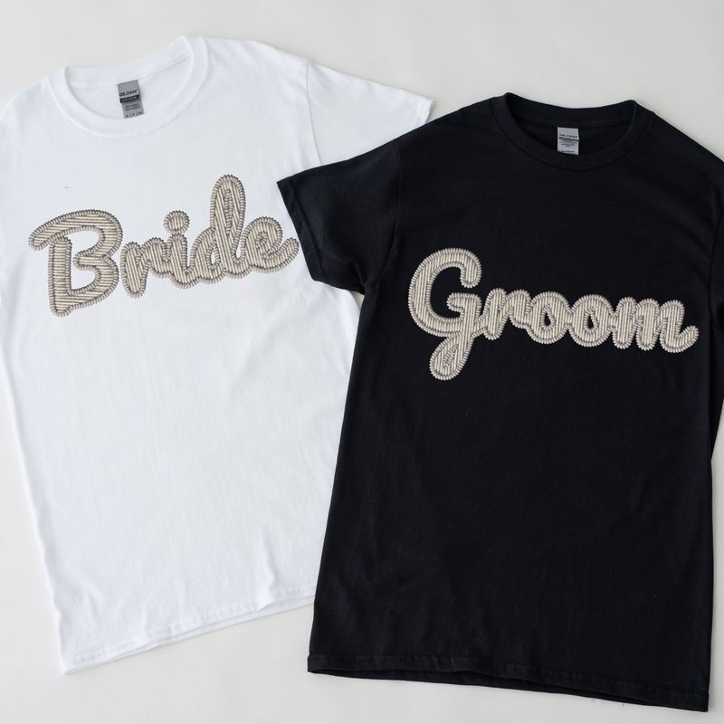 Faux Embroidery Effect Bride &amp; Groom Beige DTF Decal