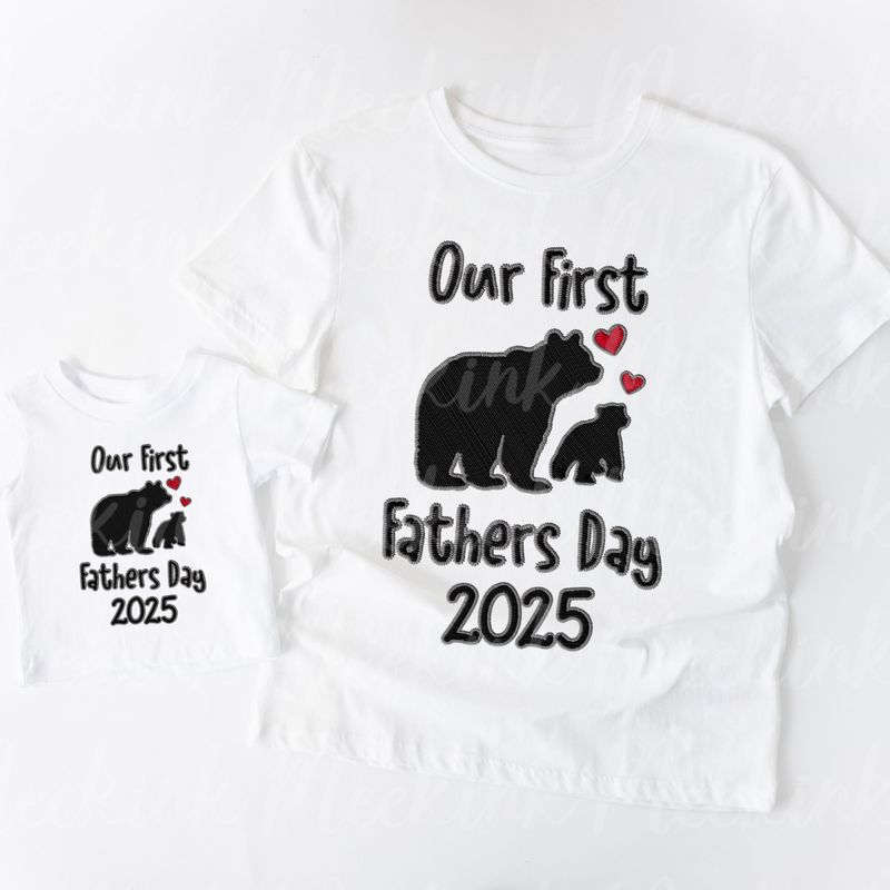 1st Father&#39;s Day Bears Faux Embroidery Effect DTF Decal