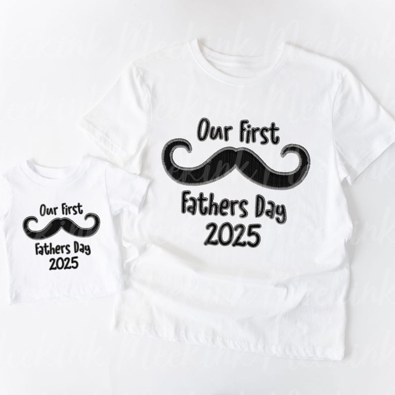 1st Father&#39;s Day Moustache Faux Embroidery Effect DTF Decal