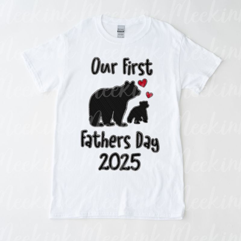 1st Fathers Day Bear Faux Embroidery Effect DTF Decal