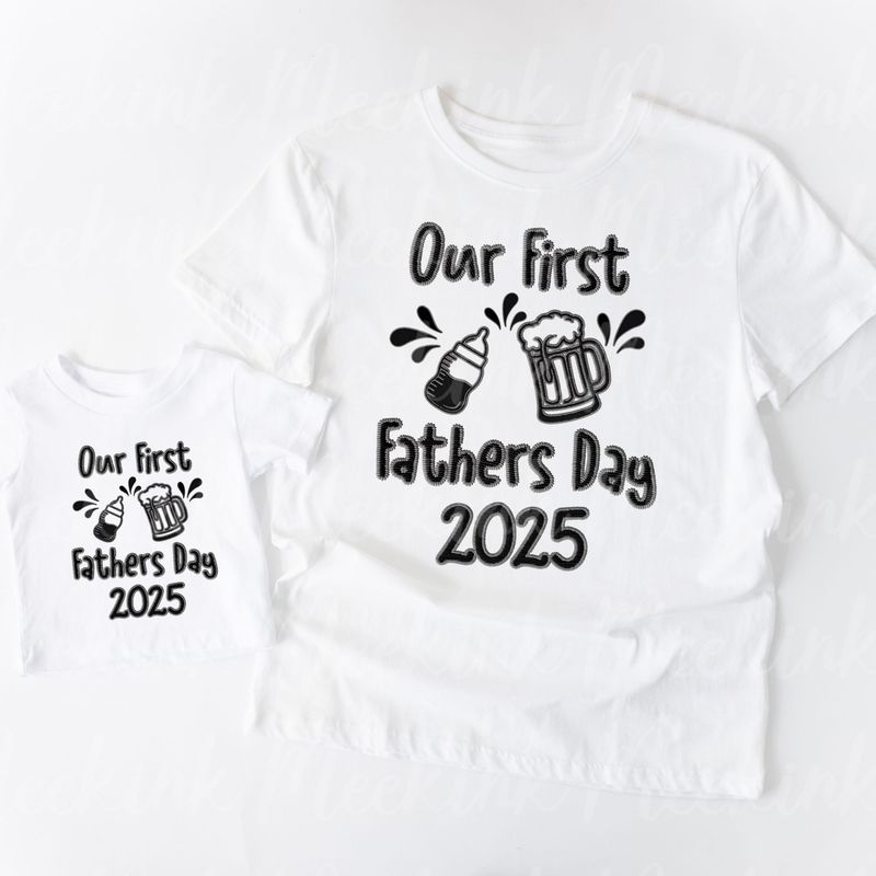 1st Father&#39;s Day Drink Black Faux Embroidery Effect DTF Decal