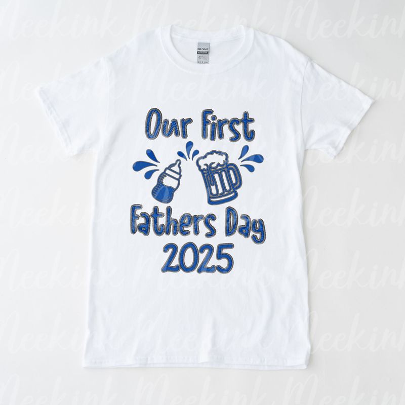 1st Fathers Day Drink Blue Faux Embroidery Effect DTF Decal