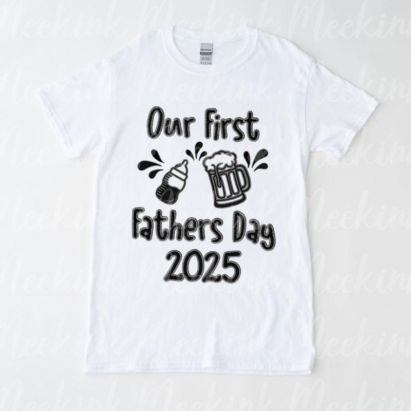 1st Fathers Day Drink Black Faux Embroidery Effect DTF Decal