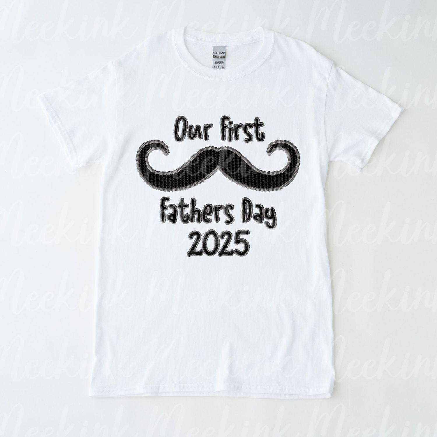 1st Fathers Day Moustache Faux Embroidery Effect DTF Decal