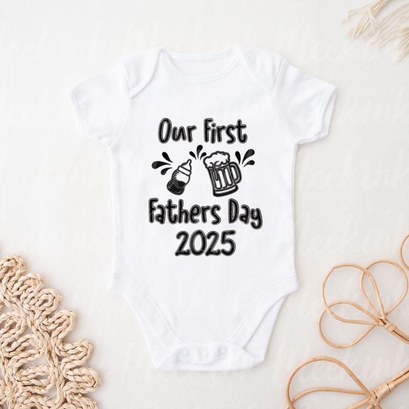 1st Fathers Day Drink Black Faux Embroidery Effect DTF Decal
