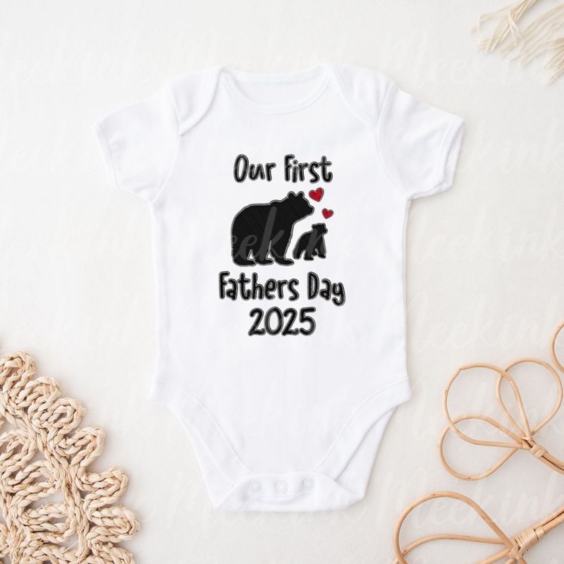 1st Fathers Day Bear Faux Embroidery Effect DTF Decal
