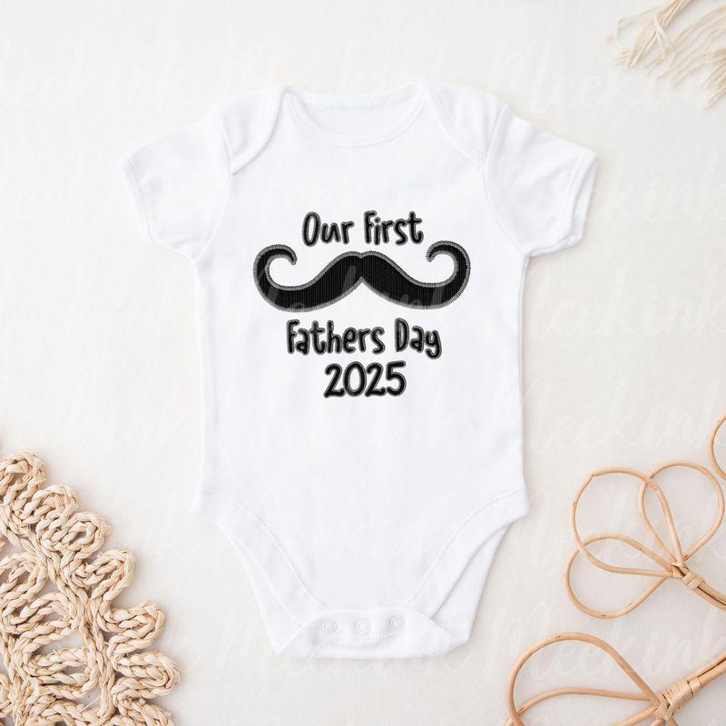 1st Fathers Day Moustache Faux Embroidery Effect DTF Decal