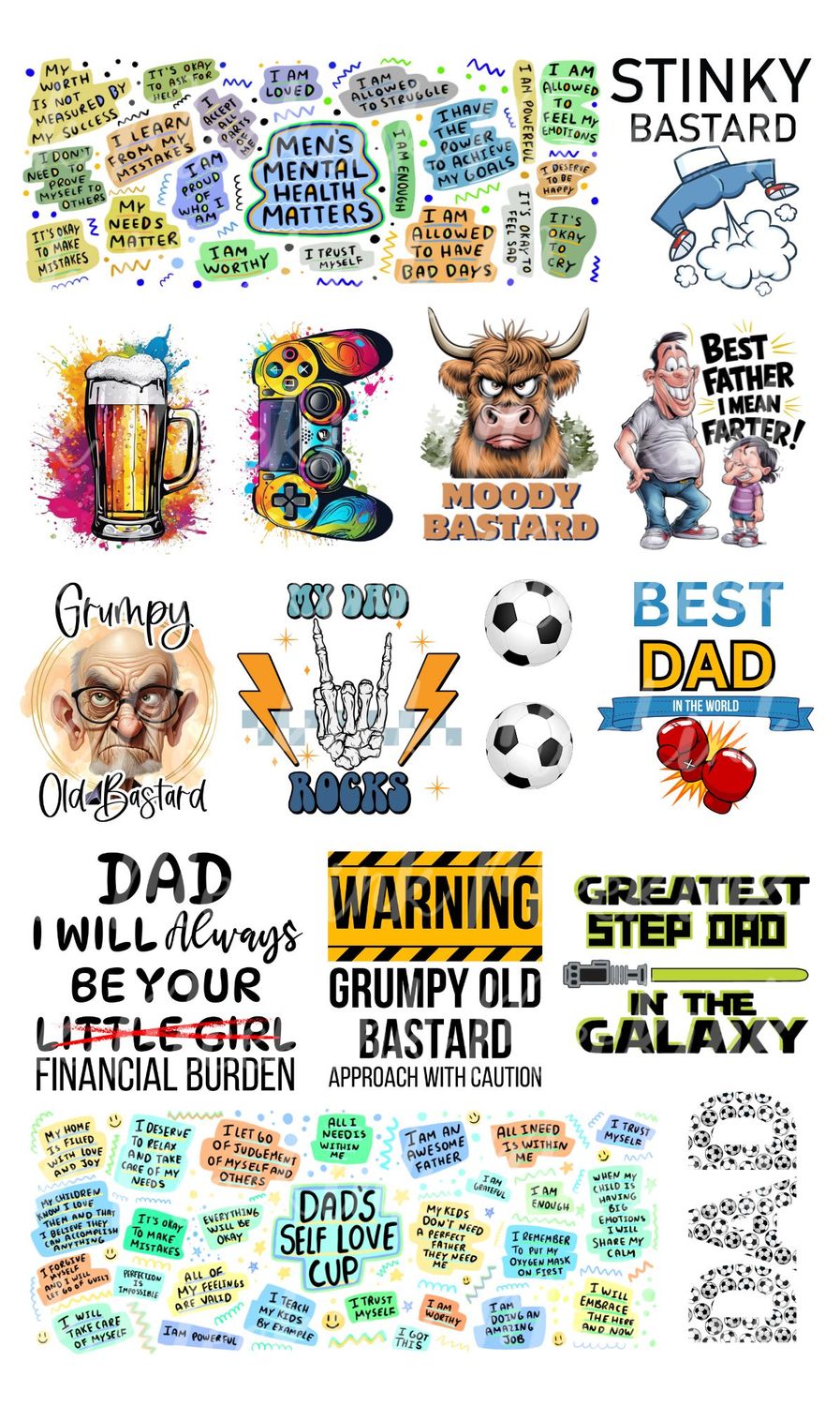Fathers Day 1 HALF Meter UVDTF or DTF Decals