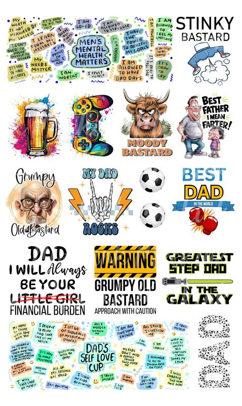 Fathers Day 1 HALF Meter UVDTF or DTF Decals