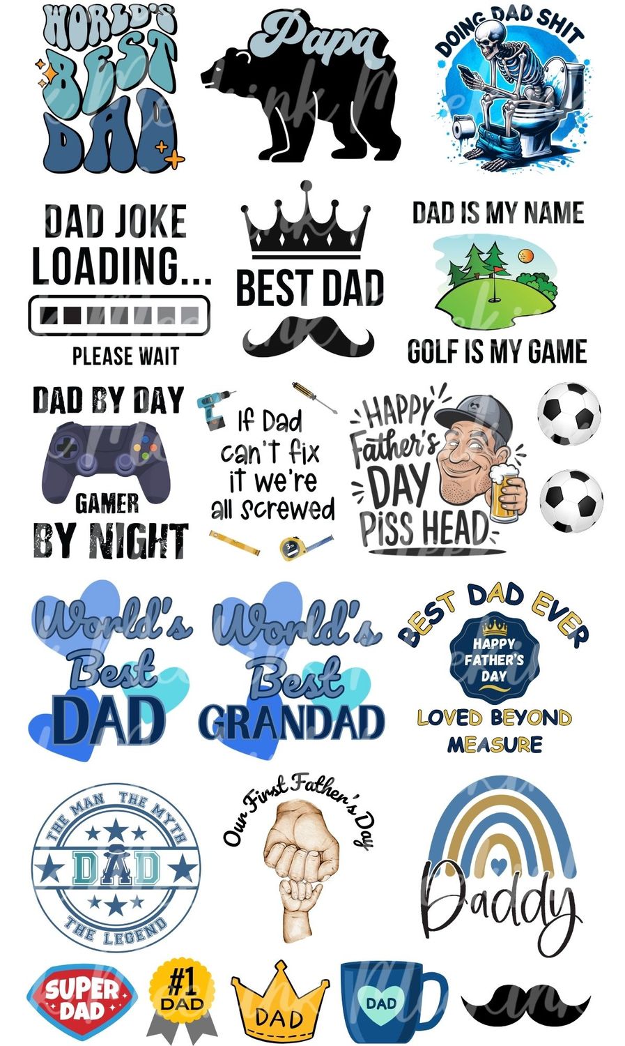 Fathers Day 1 HALF Meter 2 UVDTF or DTF Decals