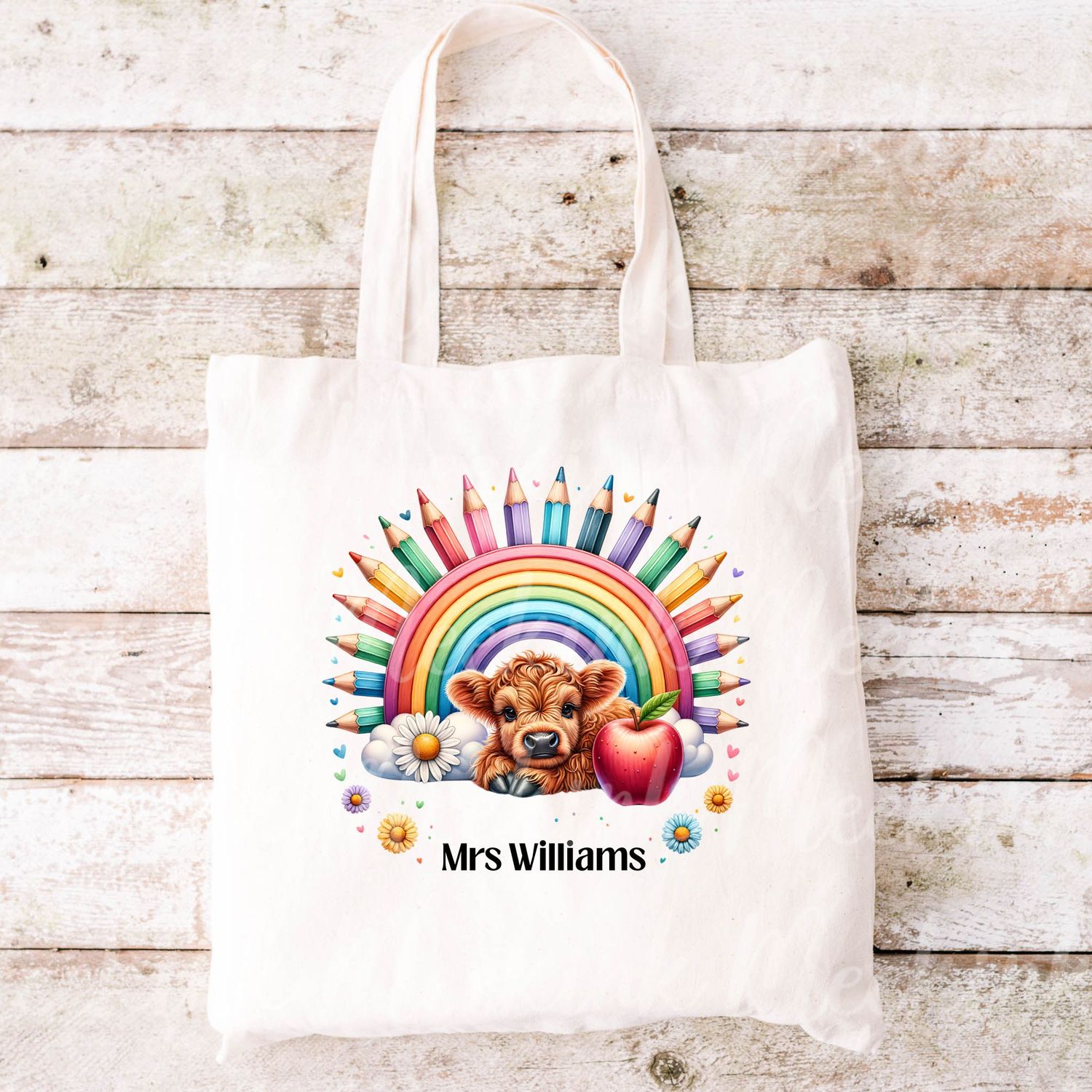 Teacher Highland Cow Personalised UVDTF or DTF Decal