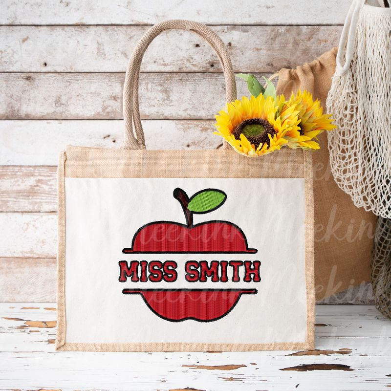 Faux Embroidered Effect Personalised Teacher Apple DTF Decal