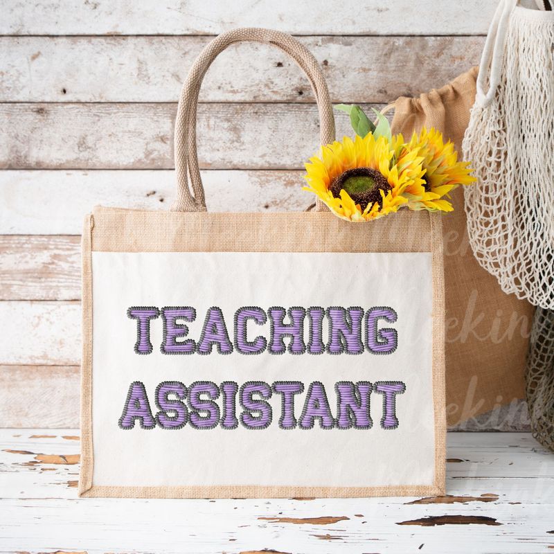 Faux Embroidered Effect Personalised Teaching Assistant Lilac DTF Decal