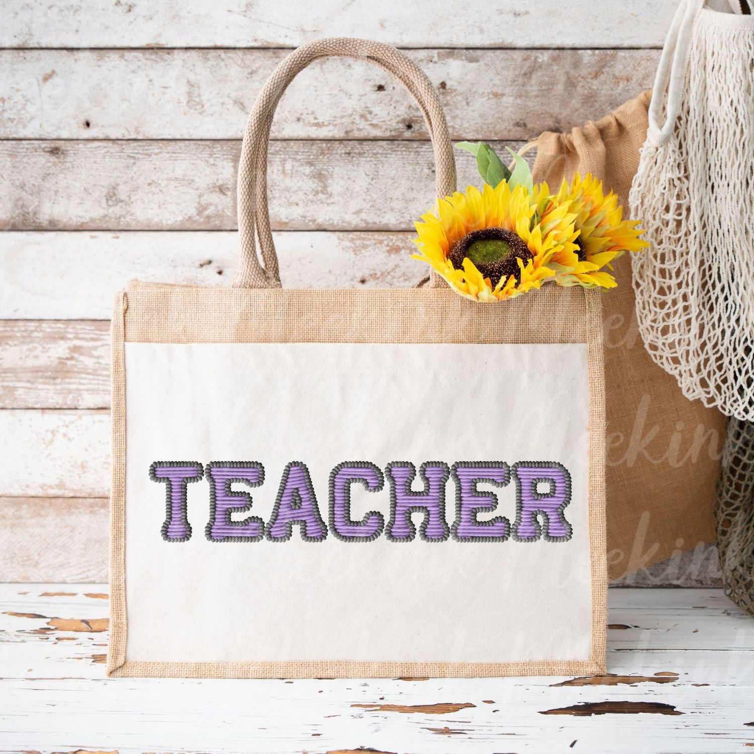 Faux Embroidered Effect Personalised Teacher Lilac DTF Decal