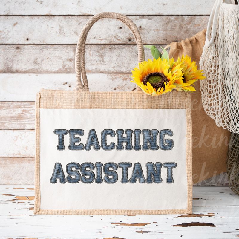 Faux Embroidered Effect Personalised Teaching Assistant Blue DTF Decal