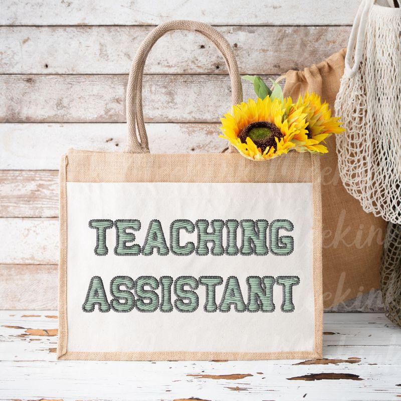 Faux Embroidered Effect Personalised Teaching Assistant Green DTF Decal