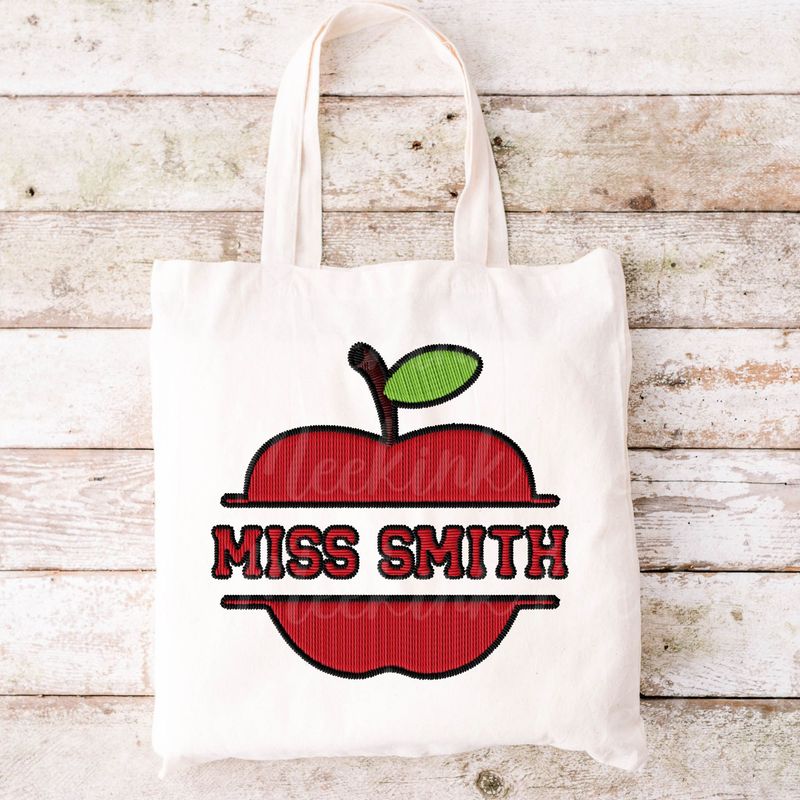 Faux Embroidered Effect Personalised Teacher Apple DTF Decal