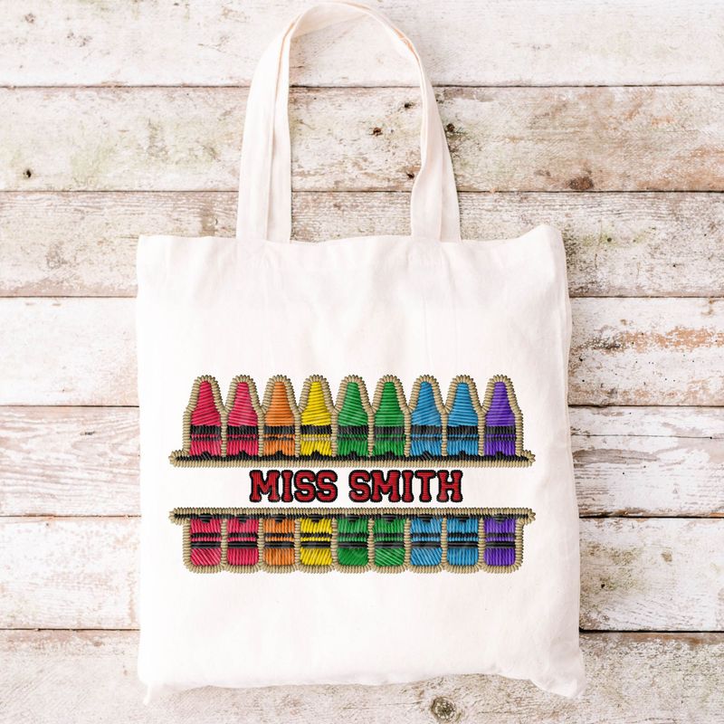 Faux Embroidered Effect Personalised Teacher Crayons DTF Decal