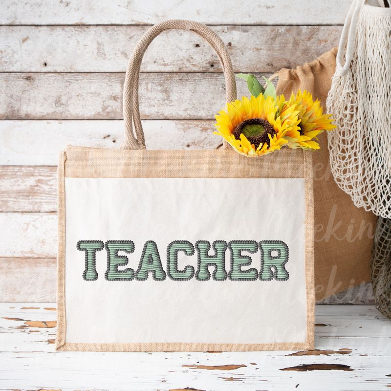 Faux Embroidered Effect Personalised Teacher Green DTF Decal