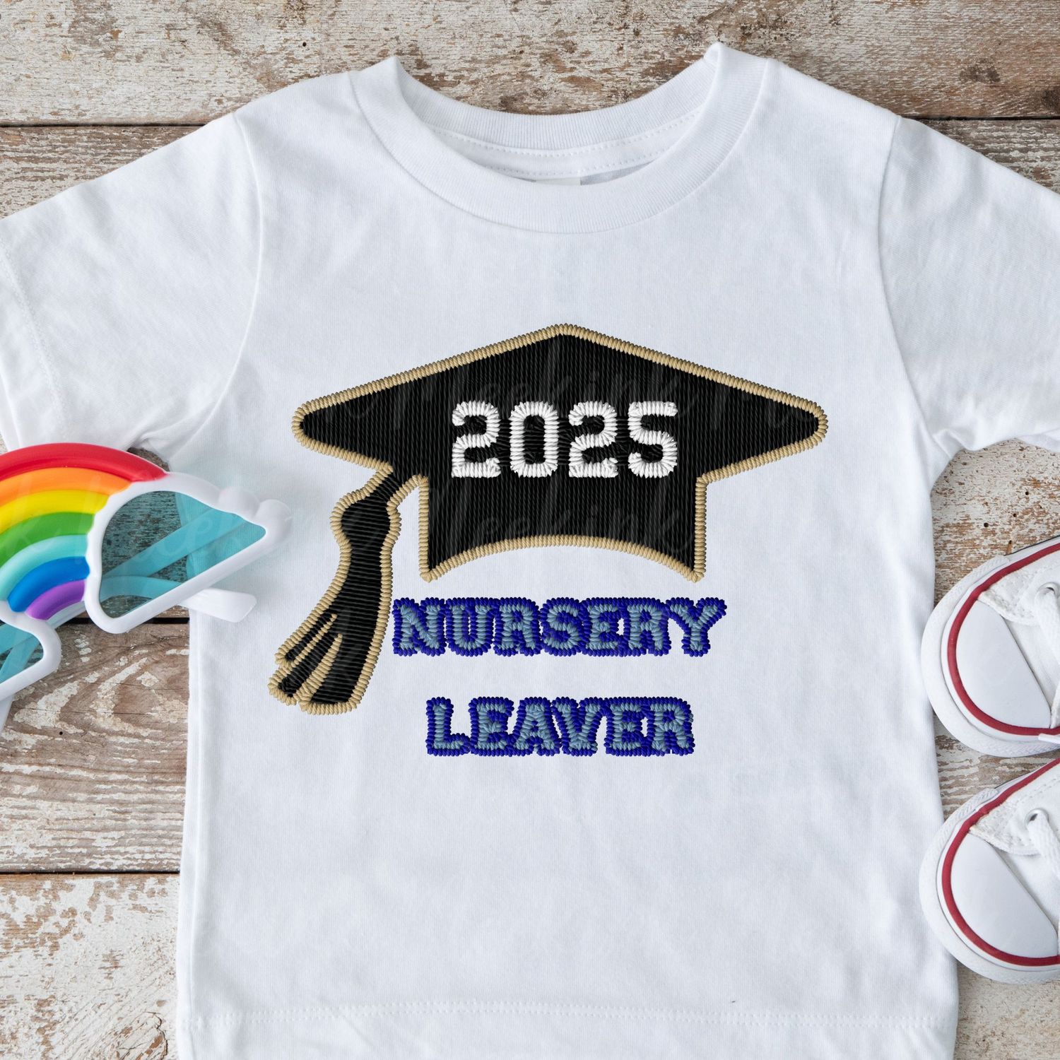 Faux Embroidered Effect Personalised 2025 Nursery Leaver Blue DTF Decal