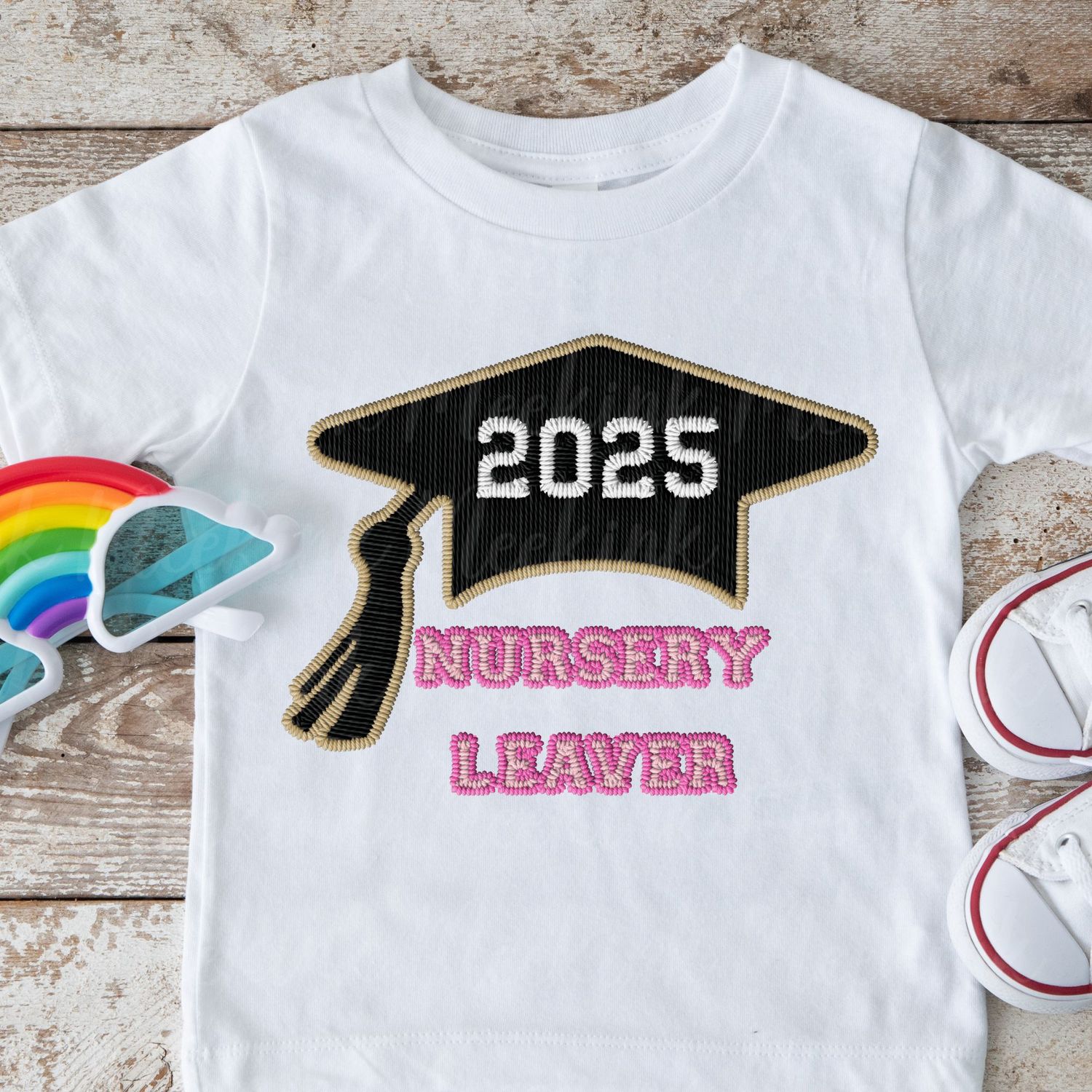 Faux Embroidered Effect Personalised 2025 Nursery Leaver Pink DTF Decal