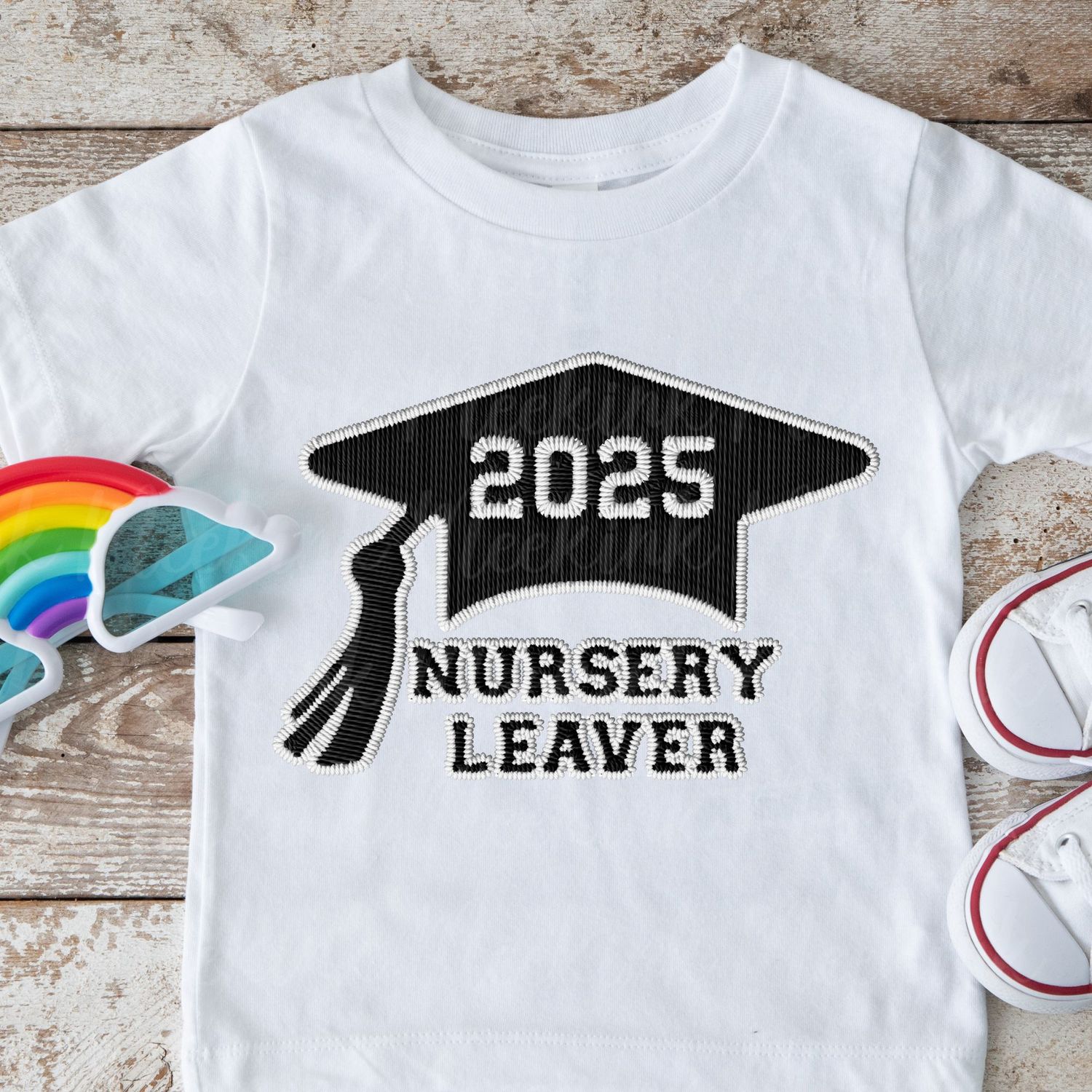 Faux Embroidered Effect Personalised 2025 Nursery Leaver White DTF Decal
