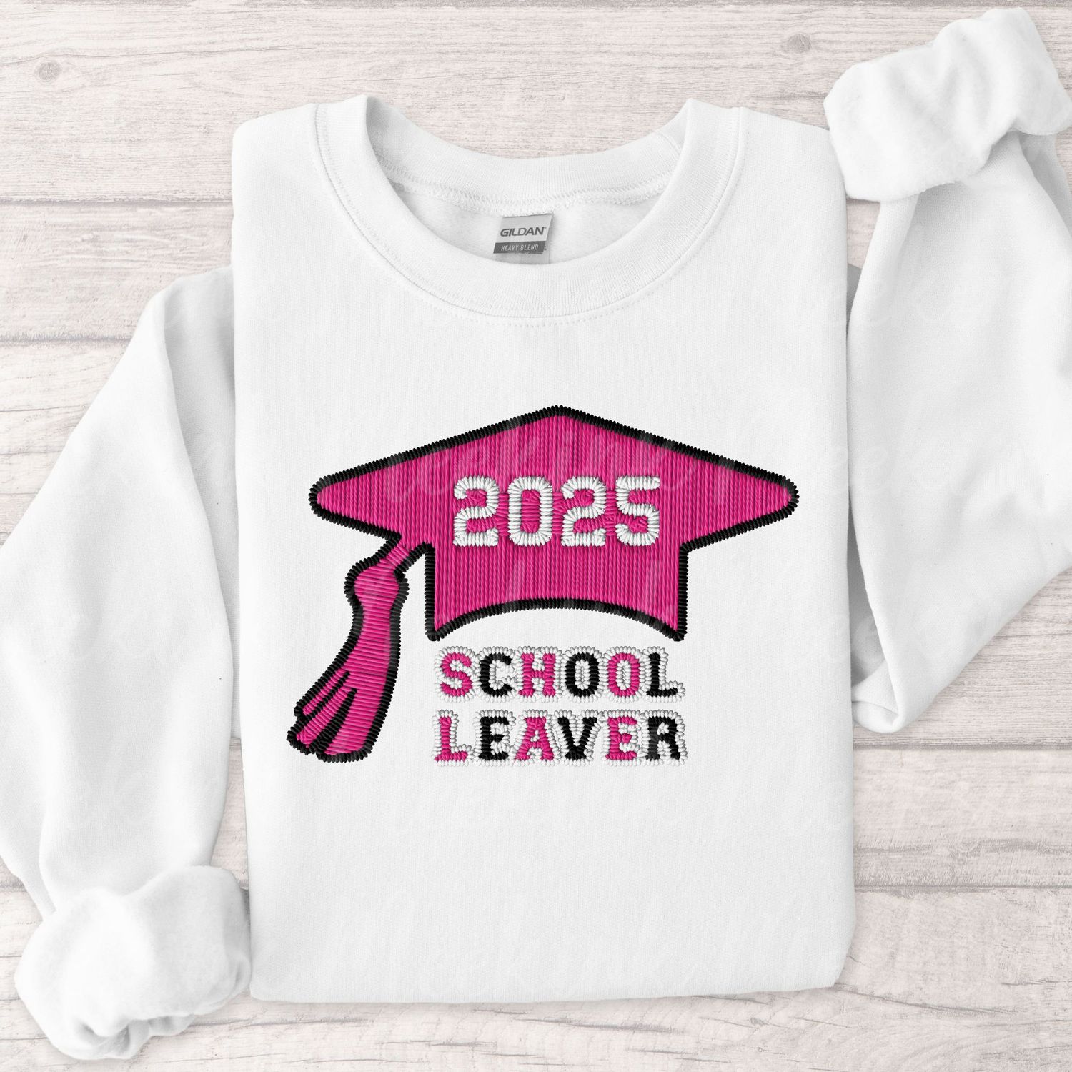 Faux Embroidered Effect Personalised 2025 School Leaver Pink DTF Decal